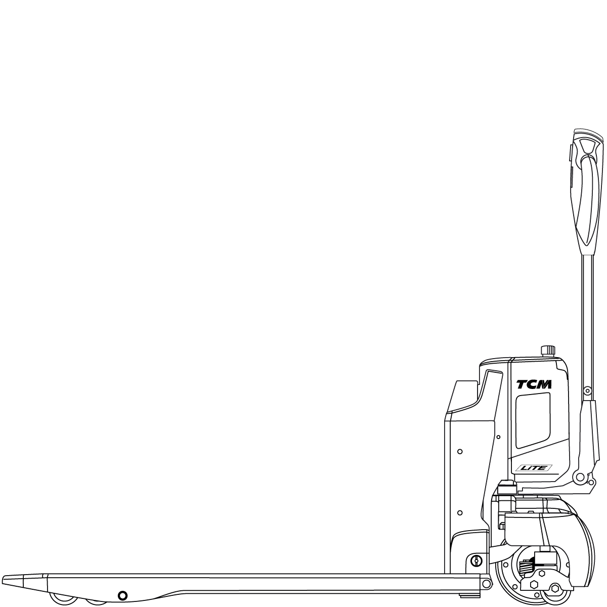 Diagram Teknis & Dimensi TCM PWL15E-Q2 LiTE Pedestrian Powered Lithium-Ion Pallet Truck (1.500 kg) #1