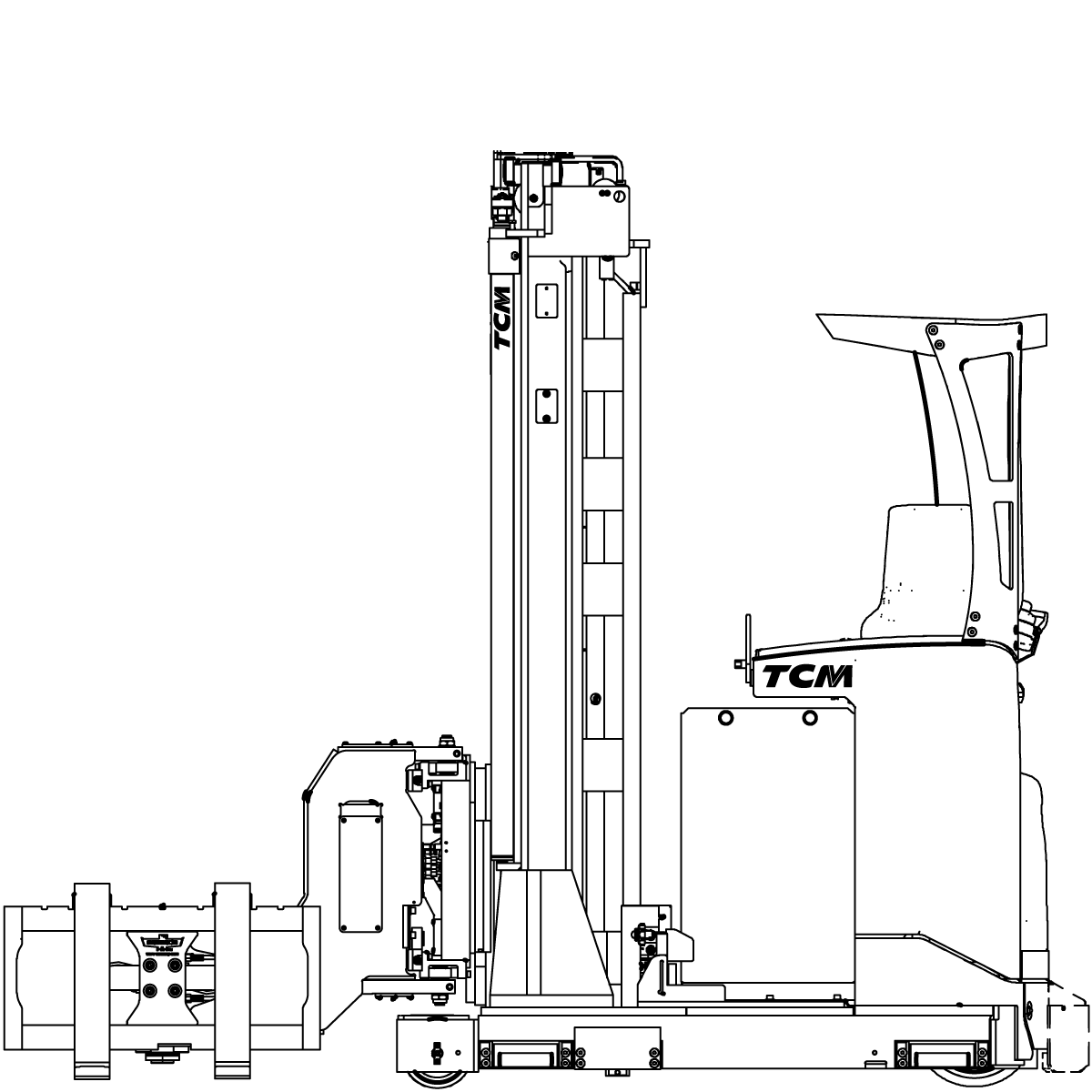 Diagram Teknis & Dimensi TCM RTS 125 Man-Down VNA Swivel-Fork Reach Truck (180° Turret Head) (1.250 kg) #1