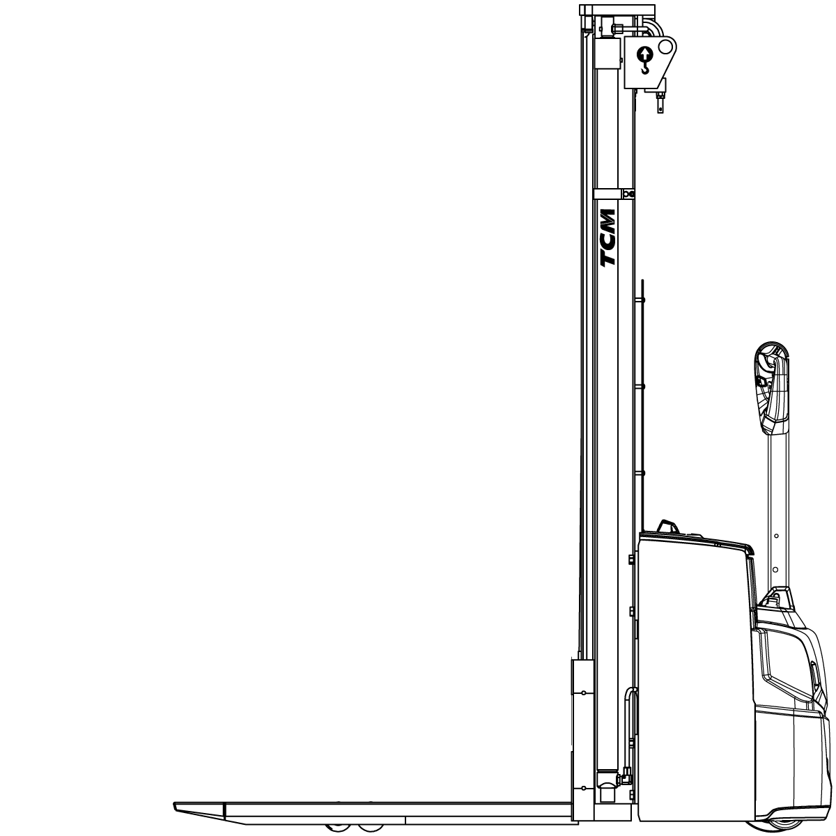 Diagram Teknis & Dimensi TCM SPR16W-N3 Pedestrian Pallet Stacker with Foldable Platform (1.600 kg) #1