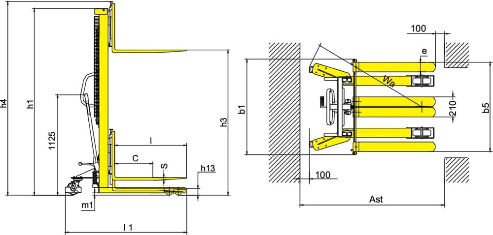 Xilin SDJA1500-I Manual Stacker with Adjustable Forks (1.500 kg) - Tampilan 2