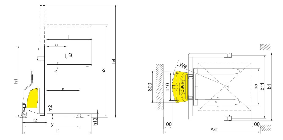 Xilin CTD10B-III Semi-electric Straddle Stacker (1.000 kg) - Tampilan 2